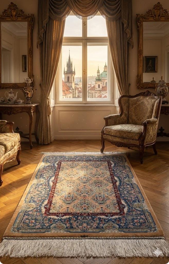 Elegant Persian Bamboo Silk Rug 60x90 cm – Robot-Woven & Hand-Knotted Edges