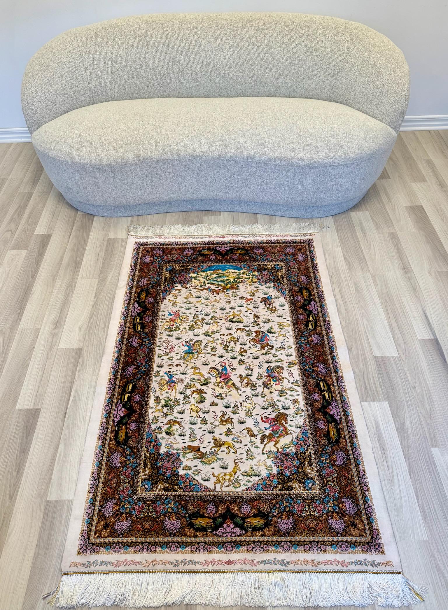 Luxury Persian Bamboo Silk Rug 100x150 cm – Robot-Woven & Hand-Knotted Edges