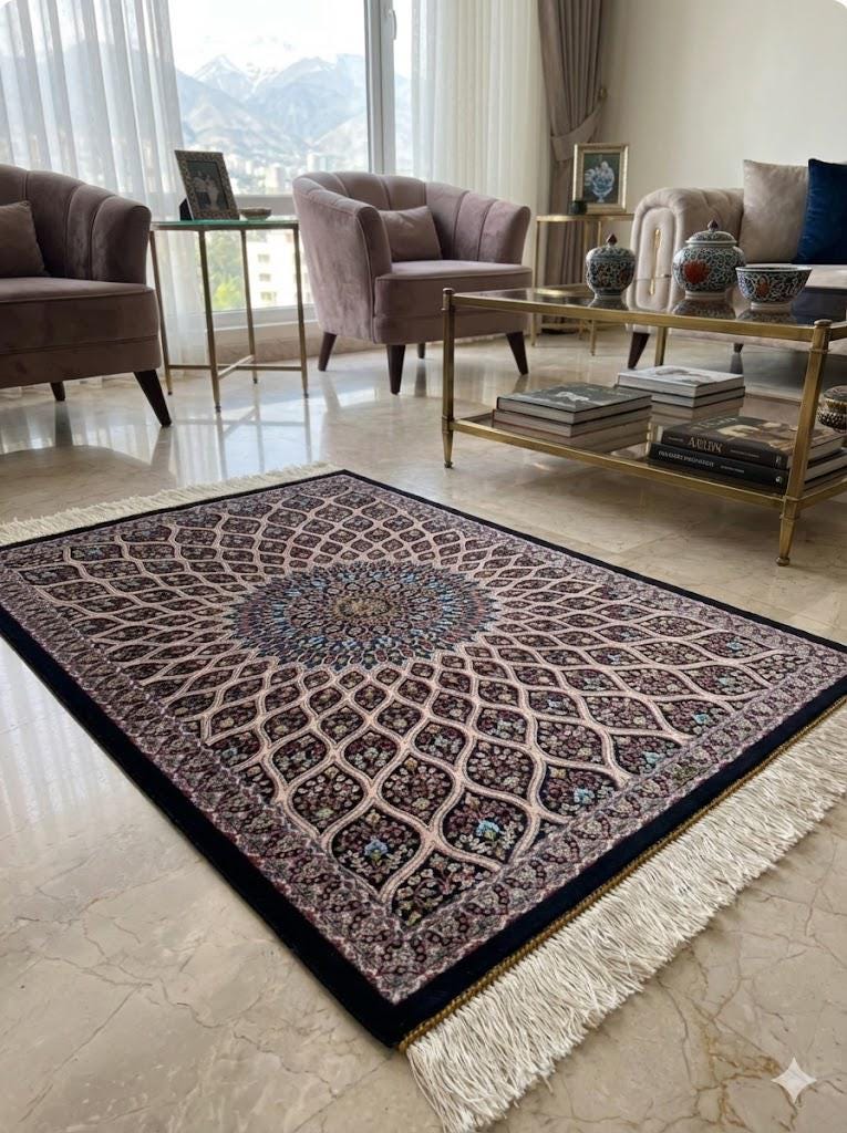 Elegant persian Bamboo Silk Rug 60x90 cm – Robot-Woven & Hand-Knotted Edges