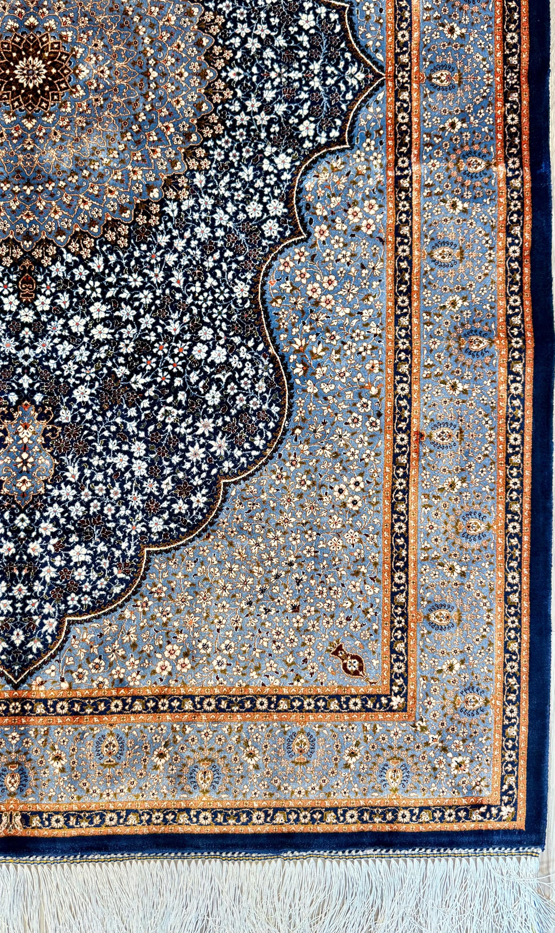 Luxury Persian Bamboo Silk Rug 100x150 cm – Robot-Woven & Hand-Knotted Edges