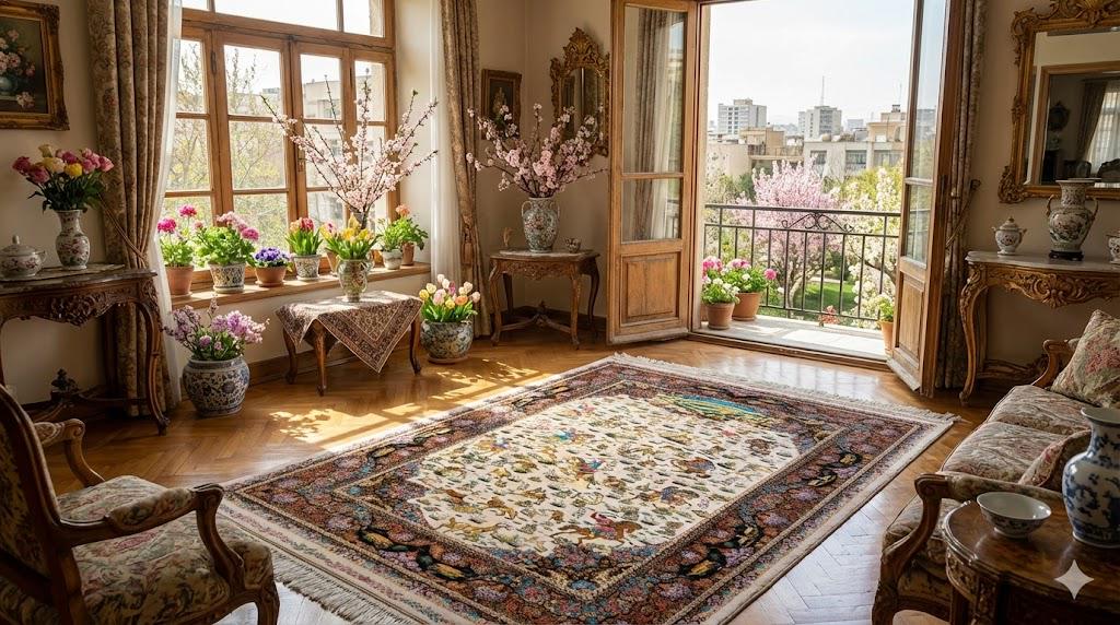 Luxury Persian Bamboo Silk Rug 100x150 cm – Robot-Woven & Hand-Knotted Edges