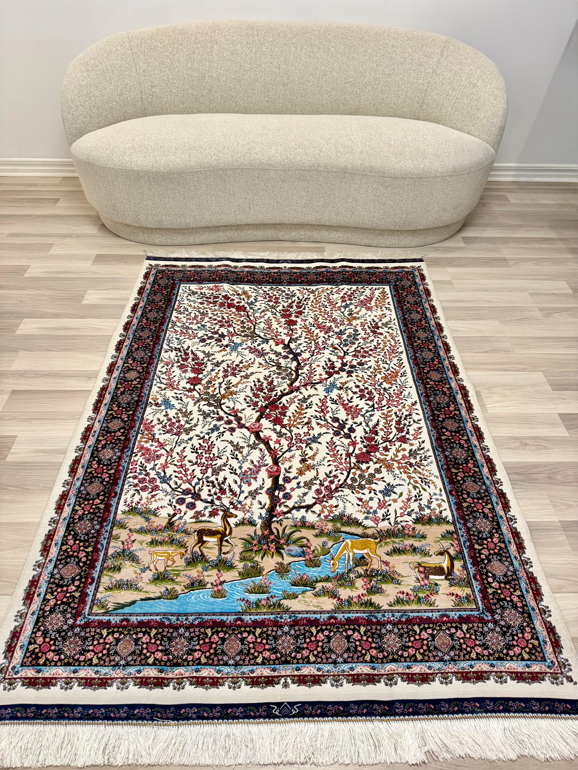 Luxury Persian Bamboo Silk Rug 120x180 cm – Robot-Woven & Hand-Knotted Edges