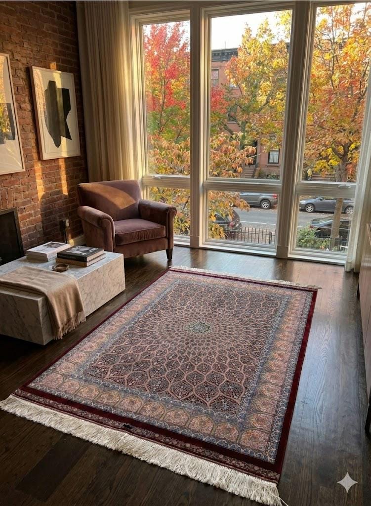 Luxury Persian Bamboo Silk Rug 100x150 cm – Robot-Woven & Hand-Knotted Edges