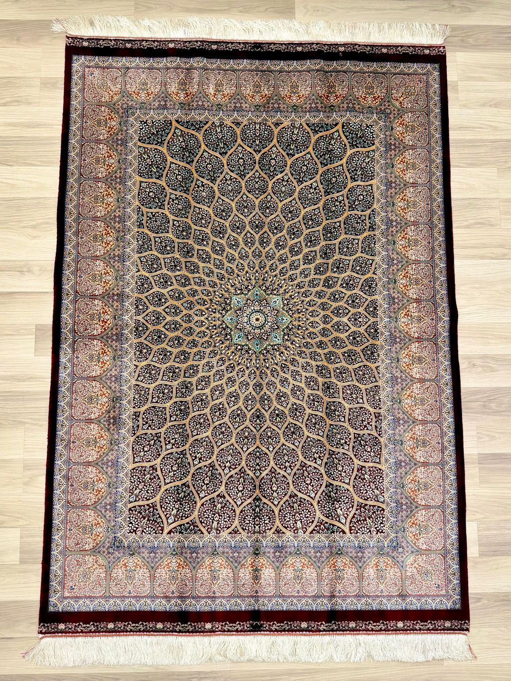 Luxury Persian Bamboo Silk Rug 120x180 cm – Robot-Woven & Hand-Knotted Edges