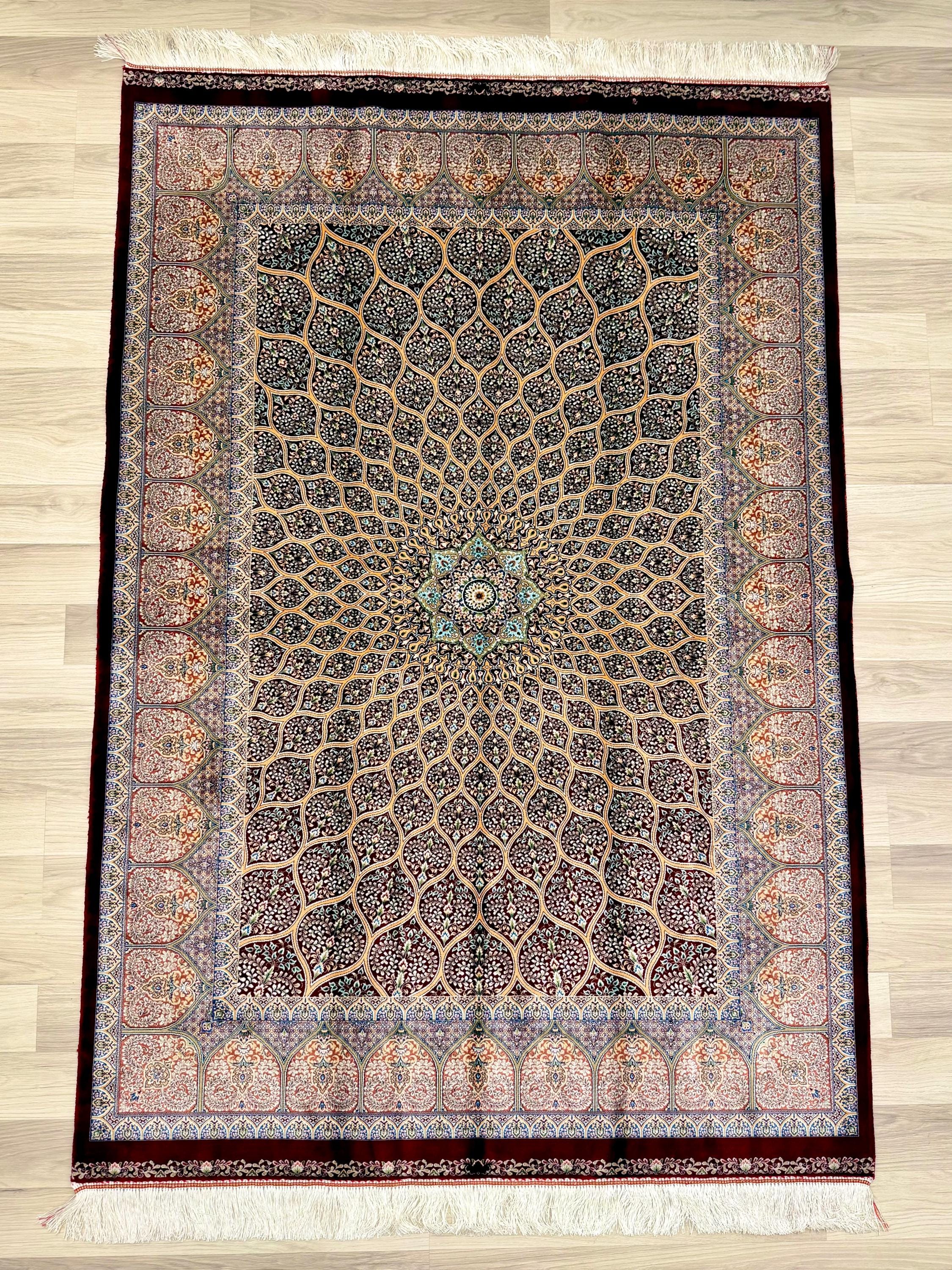 Luxury Persian Bamboo Silk Rug 120x180 cm – Robot-Woven & Hand-Knotted Edges