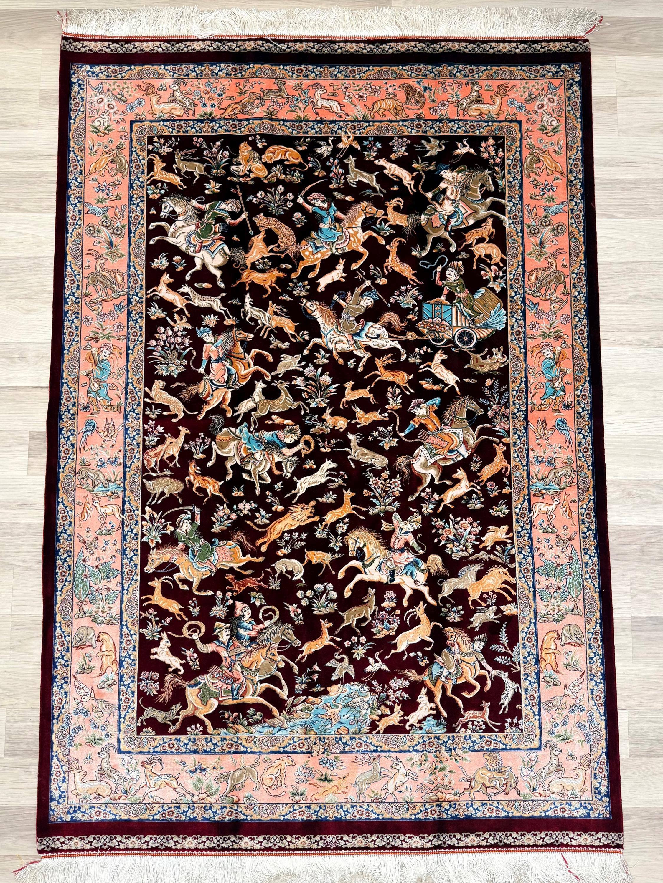 Luxury Persian Bamboo Silk Rug 120x180 cm – Robot-Woven & Hand-Knotted Edges