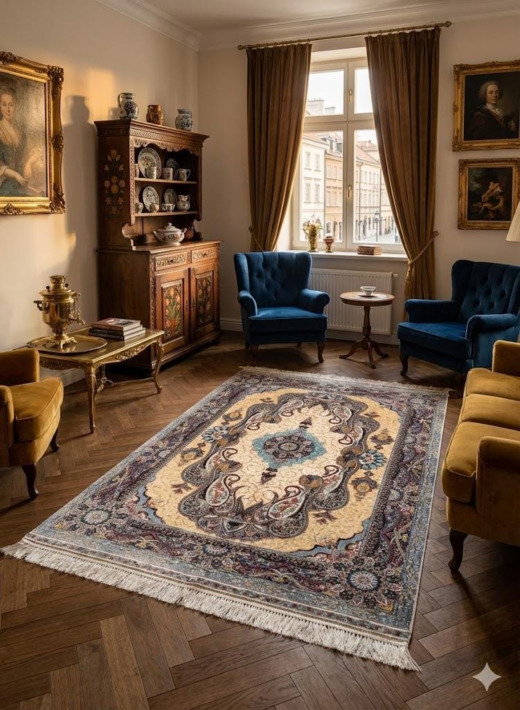 Luxury Persian Bamboo Silk Rug 100x150 cm – Robot-Woven & Hand-Knotted Edges