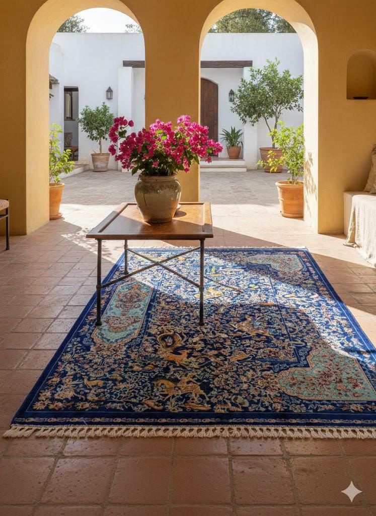 Luxury Persian Bamboo Silk Rug 120x180 cm – Robot-Woven & Hand-Knotted Edges