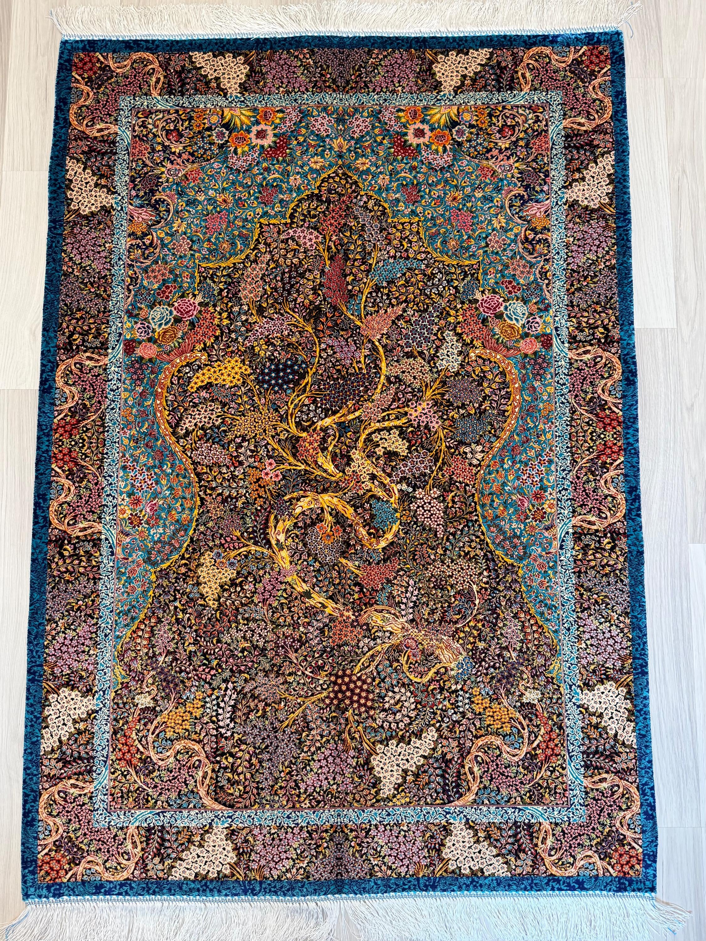 Luxury Persian Bamboo Silk Rug 100x150 cm – Robot-Woven & Hand-Knotted Edges