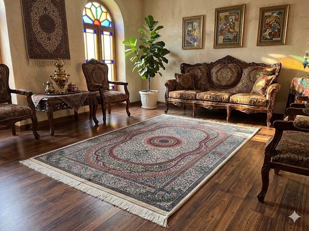 Luxury Persian Bamboo Silk Rug 100x150 cm – Robot-Woven & Hand-Knotted Edges