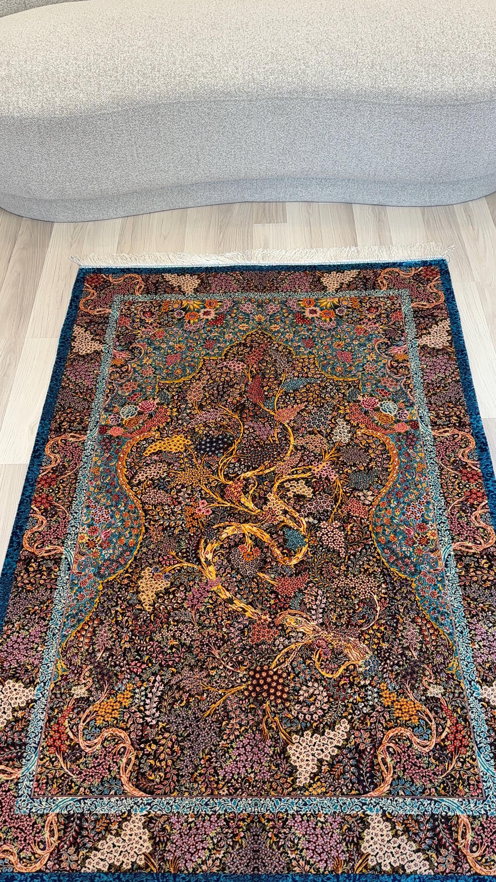 Luxury Persian Bamboo Silk Rug 100x150 cm – Robot-Woven & Hand-Knotted Edges