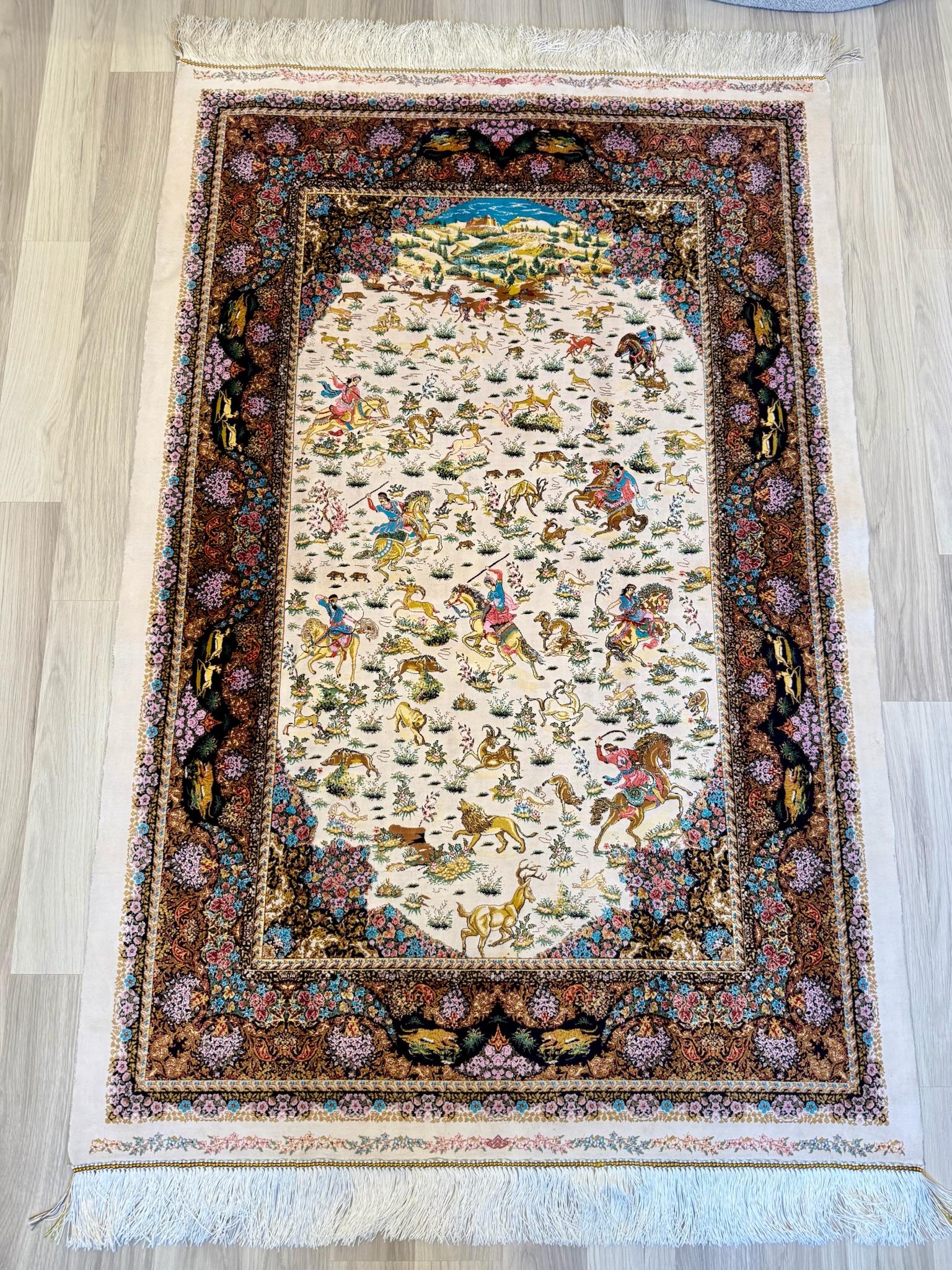 Luxury Persian Bamboo Silk Rug 100x150 cm – Robot-Woven & Hand-Knotted Edges