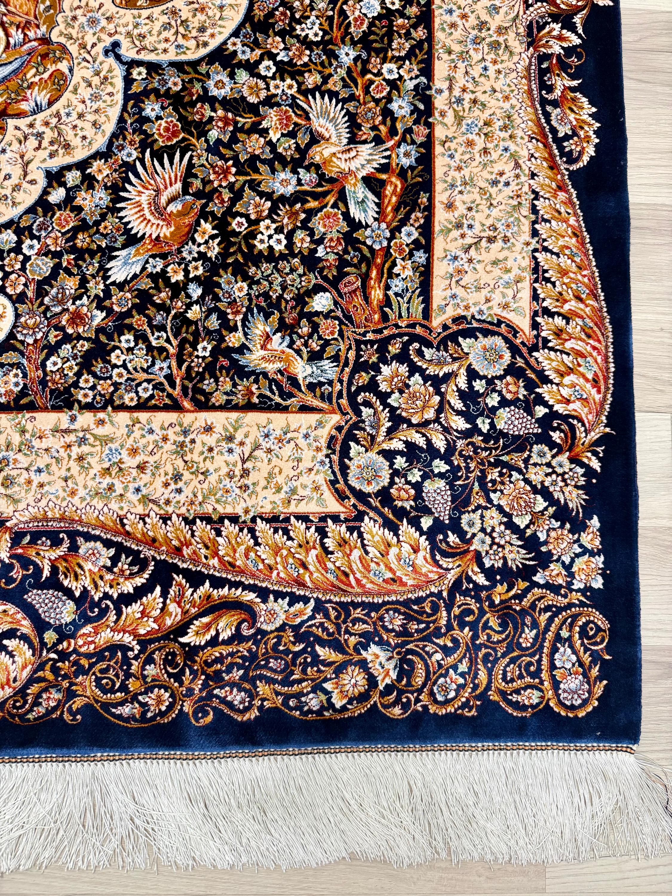 Luxury Persian Bamboo Silk Rug 120x180 cm – Robot-Woven & Hand-Knotted Edges