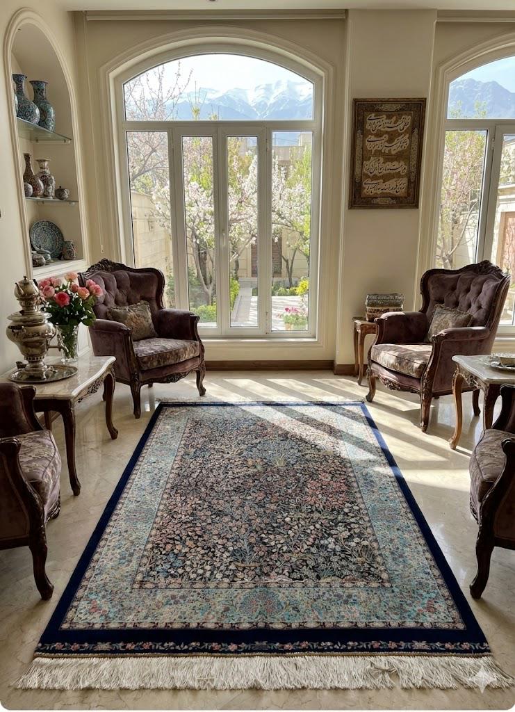 Luxury Persian Bamboo Silk Rug 100x150 cm – Robot-Woven & Hand-Knotted Edges