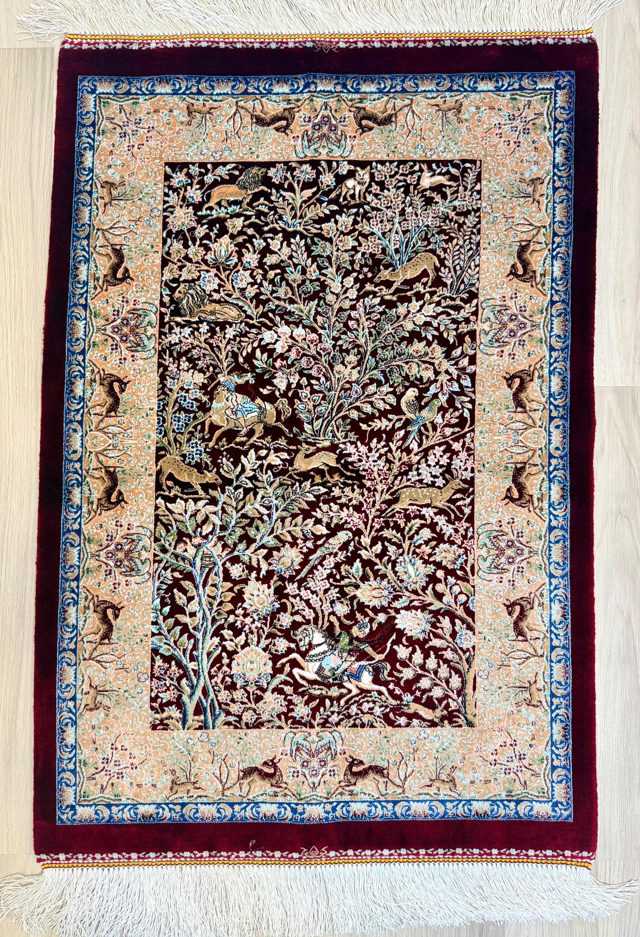 Elegant Persian Bamboo Silk Rug 60x90 cm – Robot-Woven & Hand-Knotted Edges