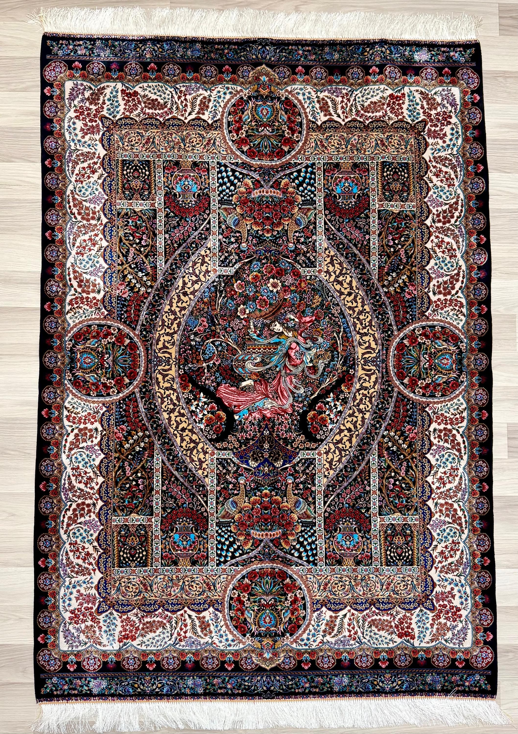 Luxury Persian Bamboo Silk Rug 150x225 cm – Robot-Woven & Hand-Knotted Edges