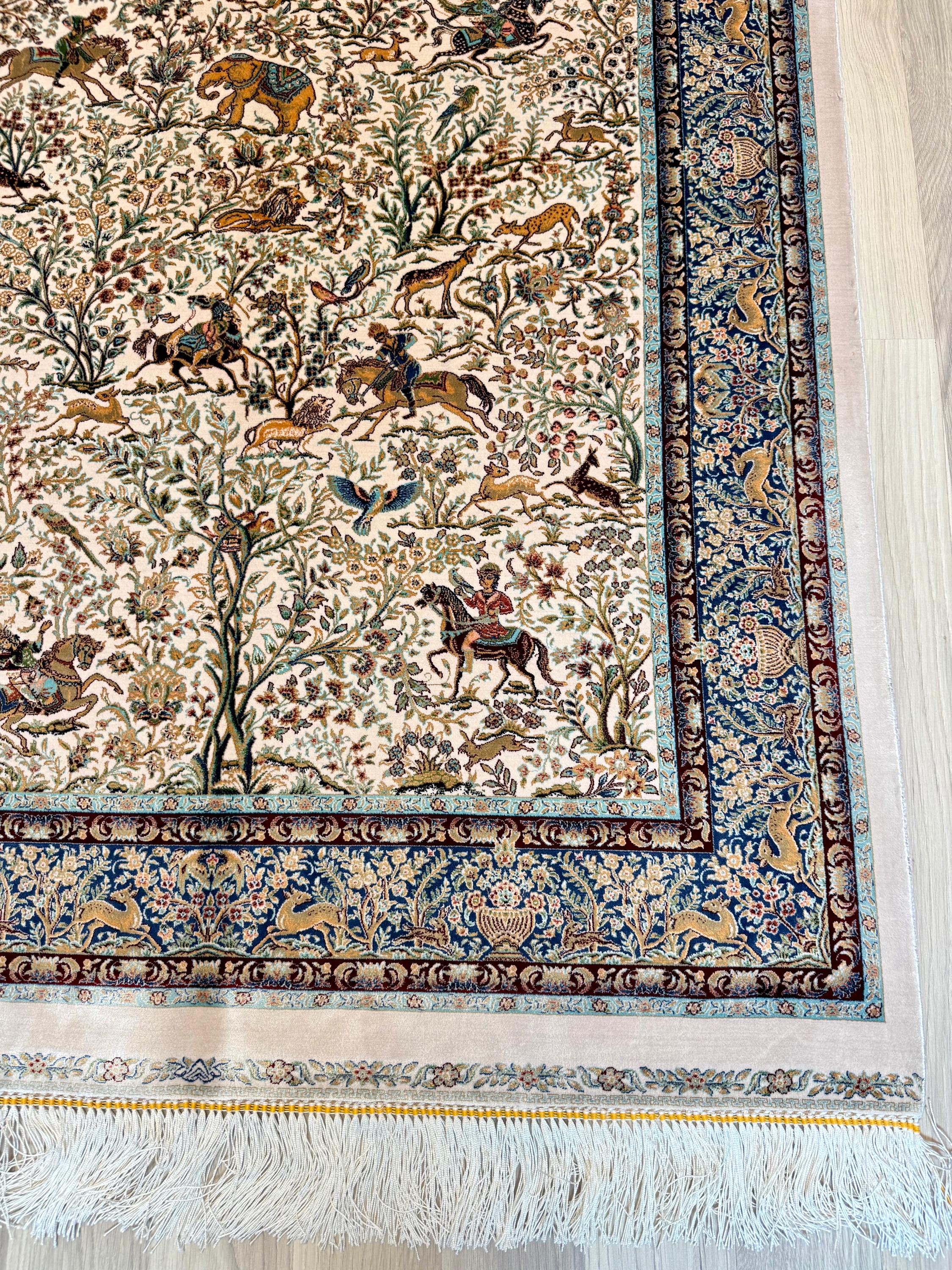 Luxury Persian Bamboo Silk Rug 100x150 cm – Robot-Woven & Hand-Knotted Edges