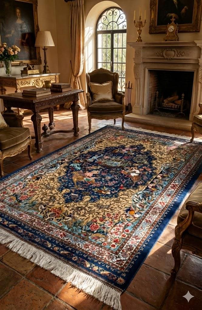 Luxury Persian Bamboo Silk Rug 100x150 cm – Robot-Woven & Hand-Knotted Edges