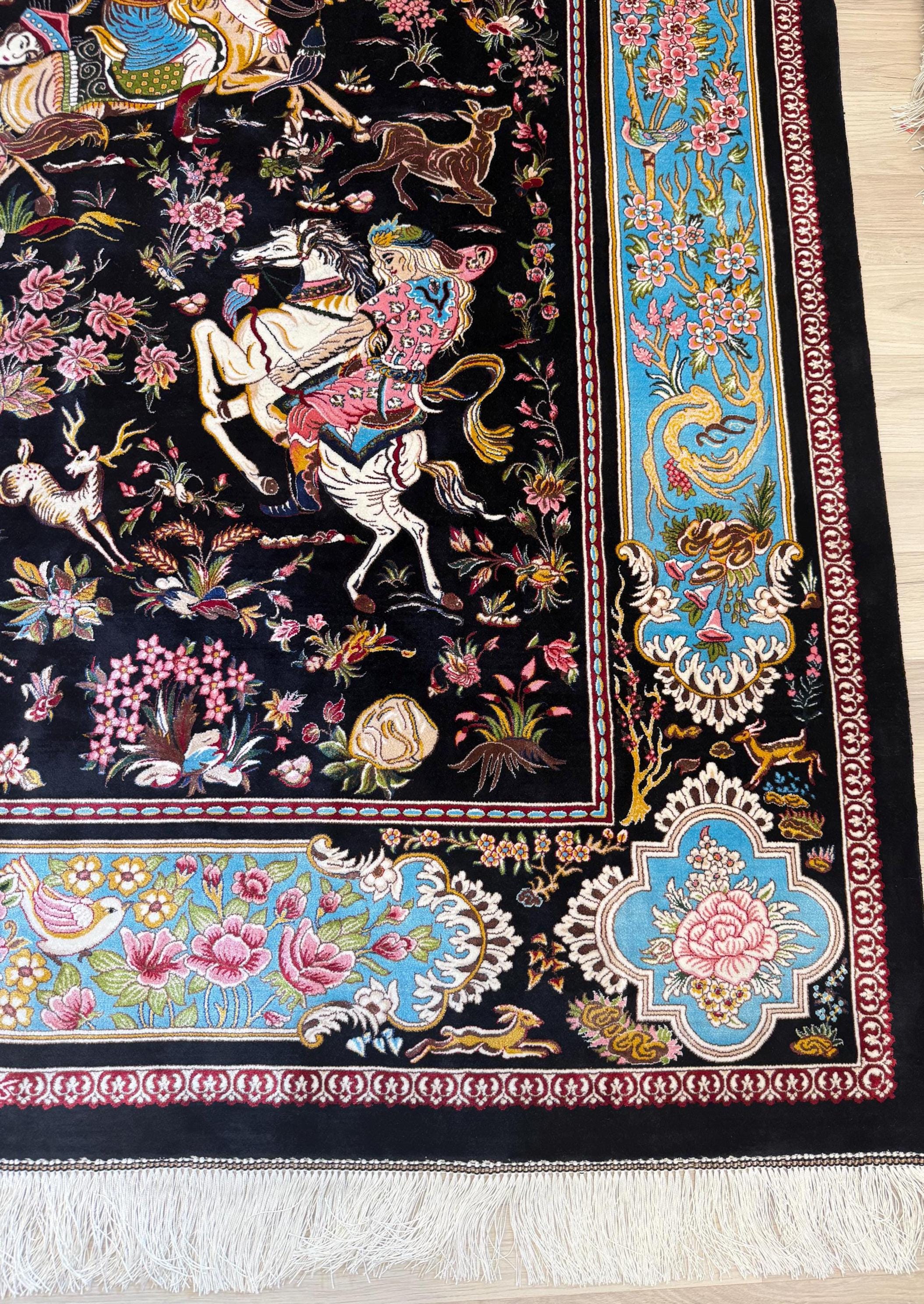 Luxury Persian Bamboo Silk Rug 150x225 cm – Robot-Woven & Hand-Knotted Edges