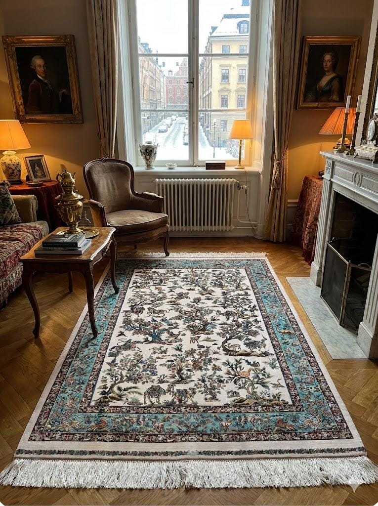 Luxury Persian Bamboo Silk Rug 100x150 cm – Robot-Woven & Hand-Knotted Edges