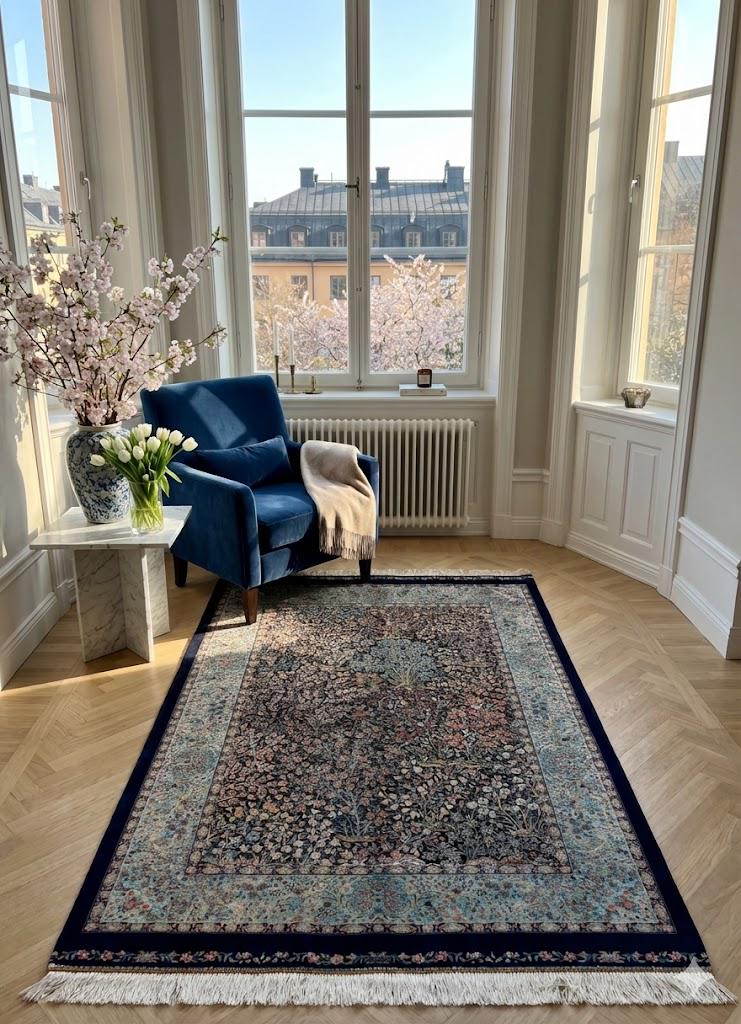 Luxury Persian Bamboo Silk Rug 100x150 cm – Robot-Woven & Hand-Knotted Edges