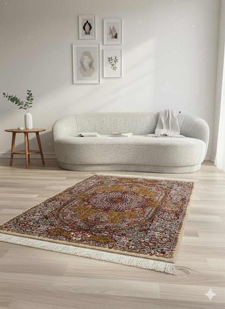 Luxury Persian Bamboo Silk Rug 80x120 cm – Robot-Woven & Hand-Knotted Edges