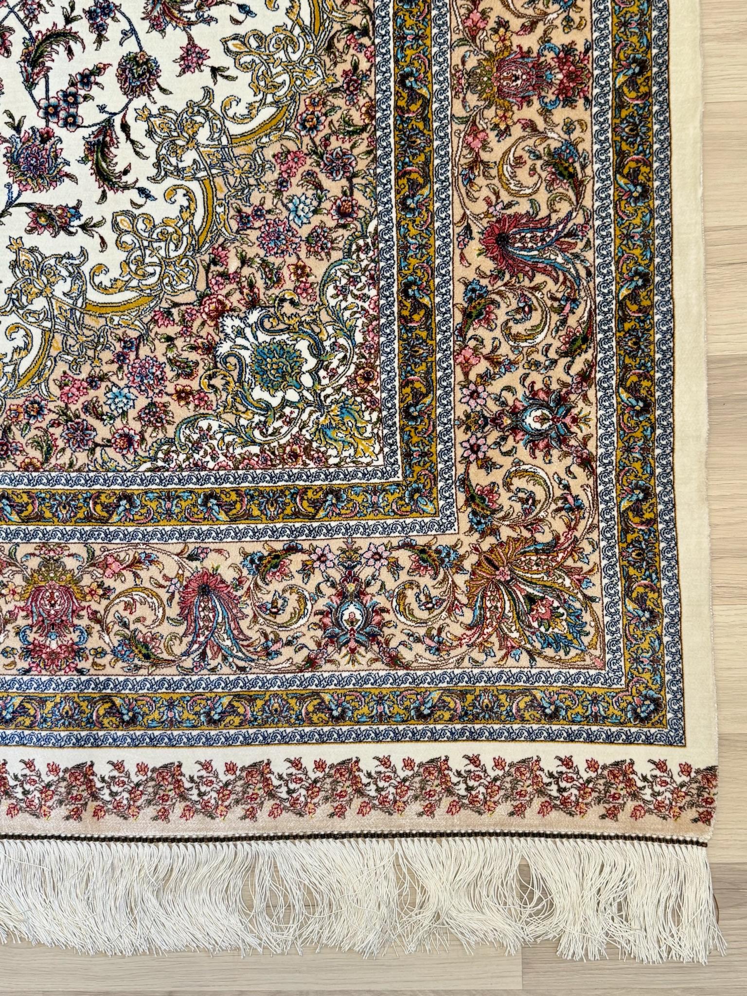 Luxury Persian Bamboo Silk Rug 150x225 cm – Robot-Woven & Hand-Knotted Edges