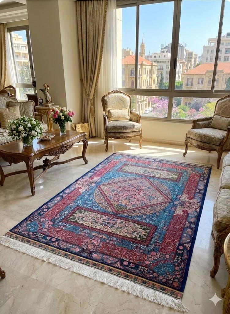Luxury Persian Bamboo Silk Rug 100x150 cm – Robot-Woven & Hand-Knotted Edges