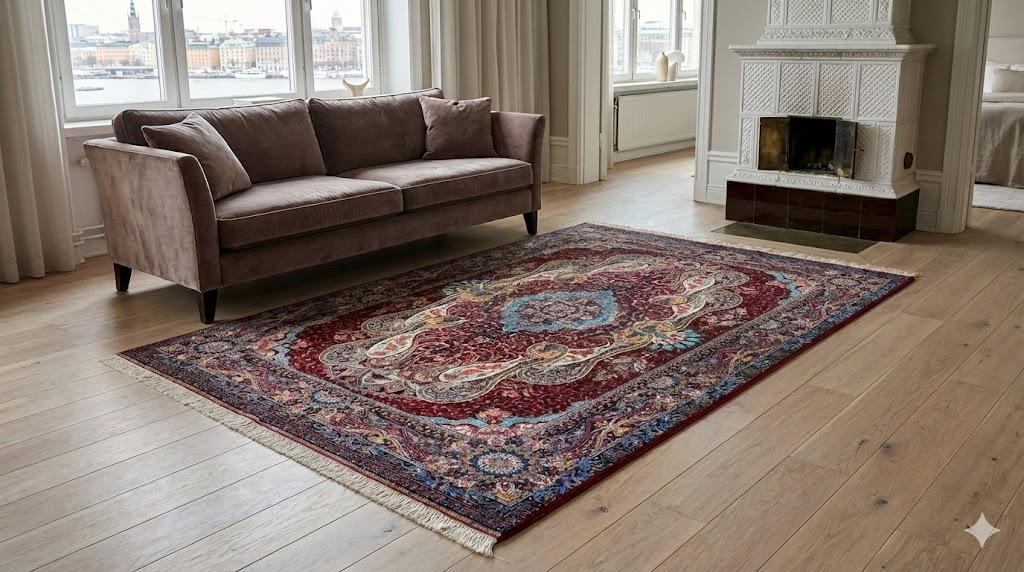 Luxury Persian Bamboo Silk Rug 100x150 cm – Robot-Woven & Hand-Knotted Edges