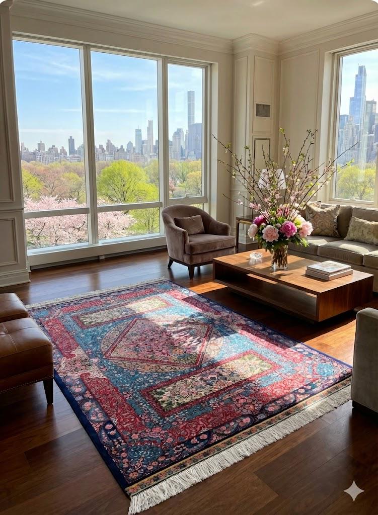 Luxury Persian Bamboo Silk Rug 100x150 cm – Robot-Woven & Hand-Knotted Edges