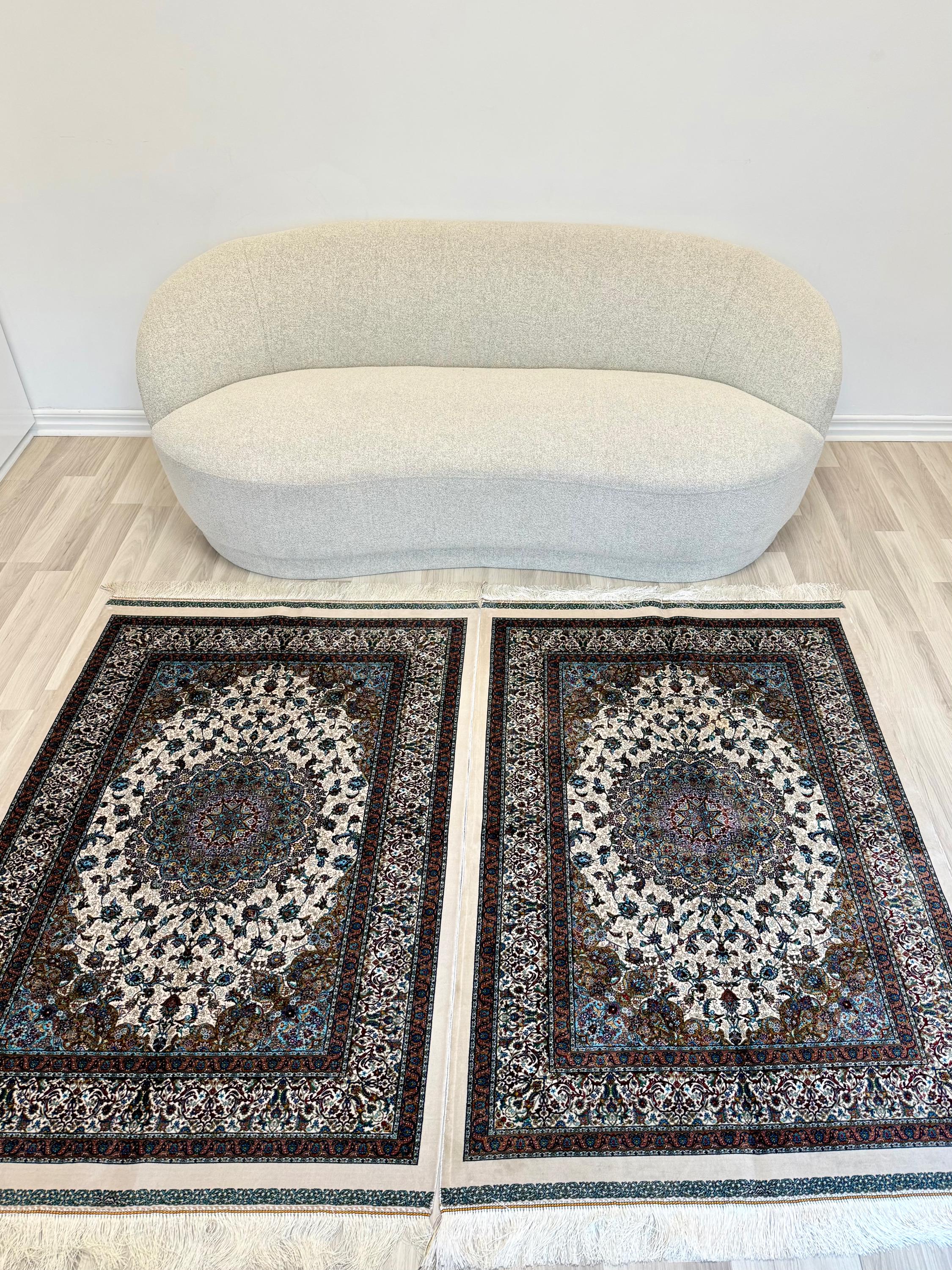 Luxury Persian Bamboo Silk Rug 100x150 cm – Robot-Woven & Hand-Knotted Edges