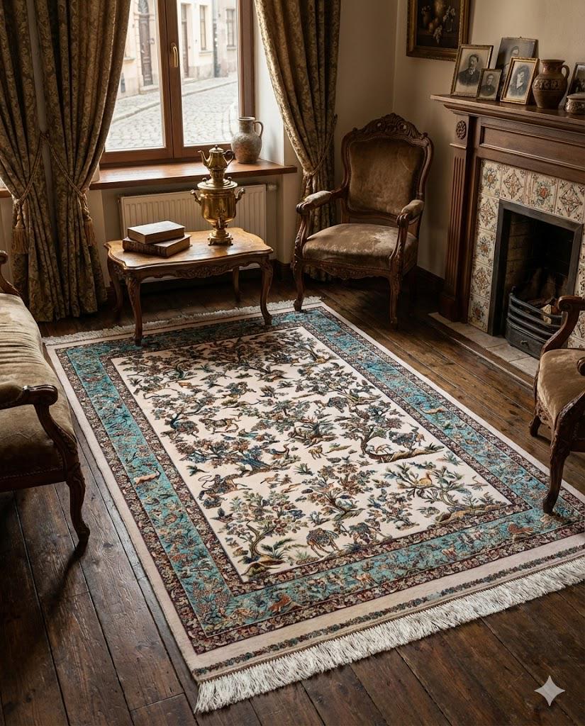 Luxury Persian Bamboo Silk Rug 100x150 cm – Robot-Woven & Hand-Knotted Edges