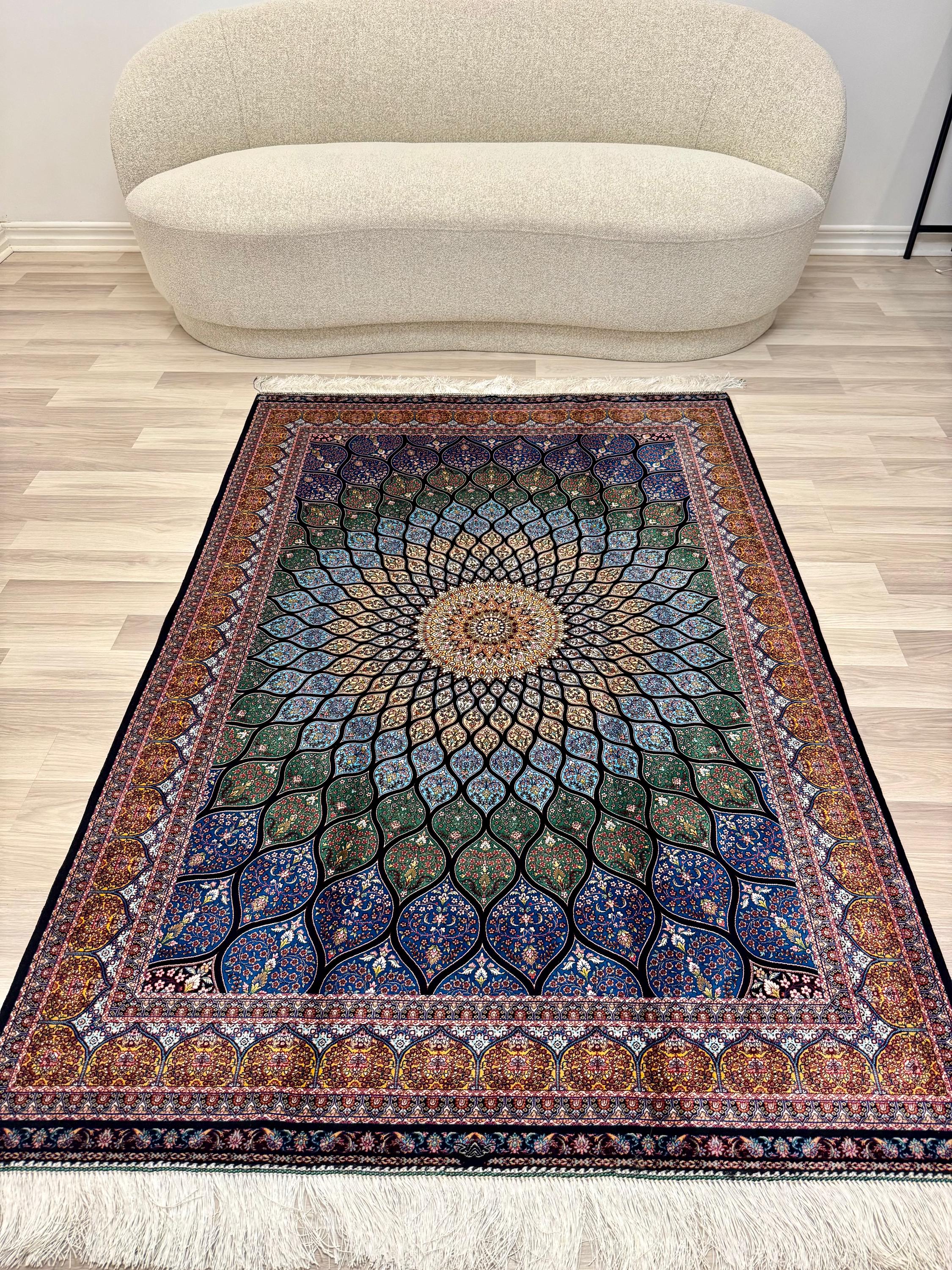 Luxury Persian Bamboo Silk Rug 120x180 cm – Robot-Woven & Hand-Knotted Edges