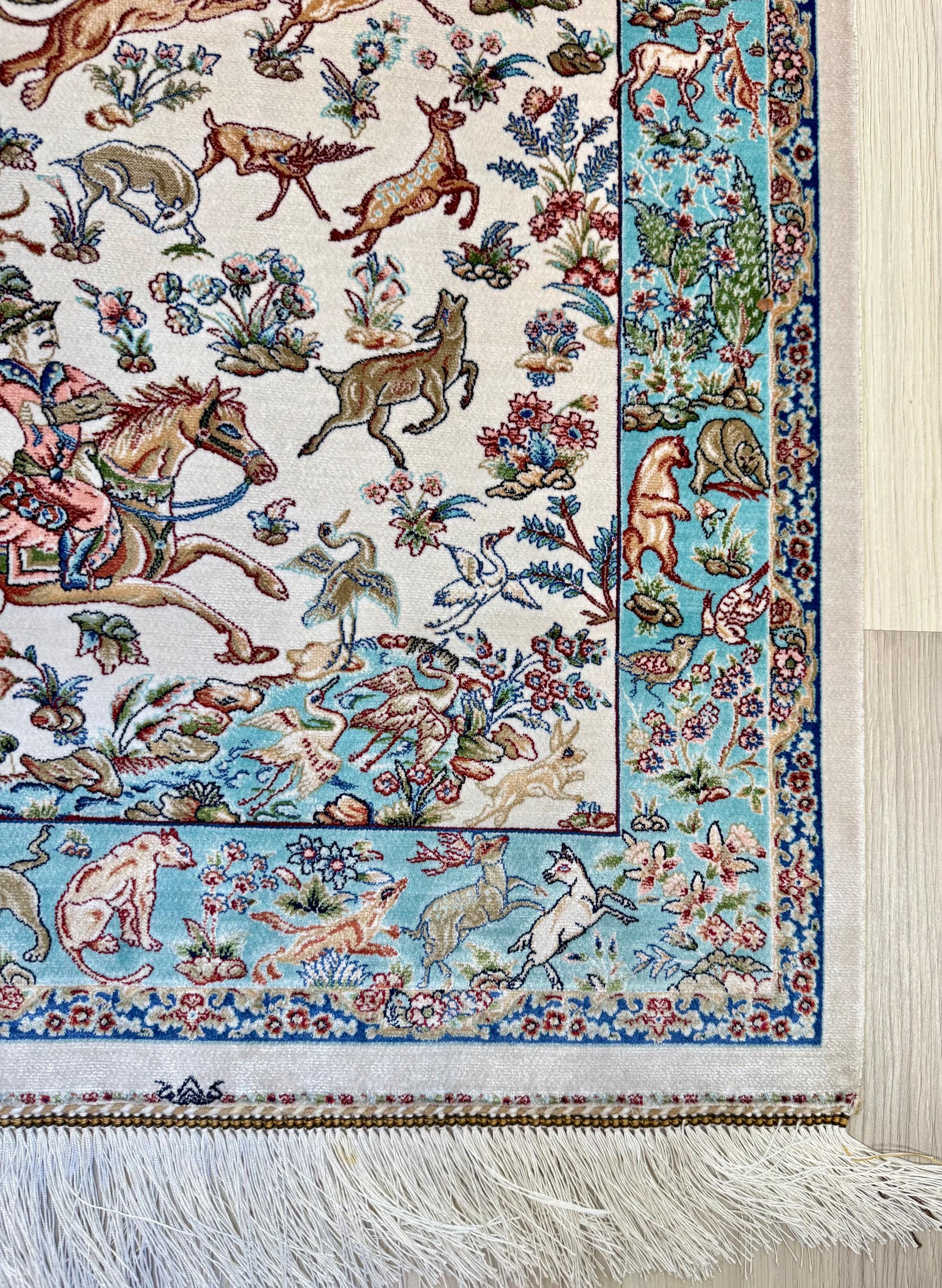 Elegant Persian Bamboo Silk Rug 60x90 cm – Robot-Woven & Hand-Knotted Edges