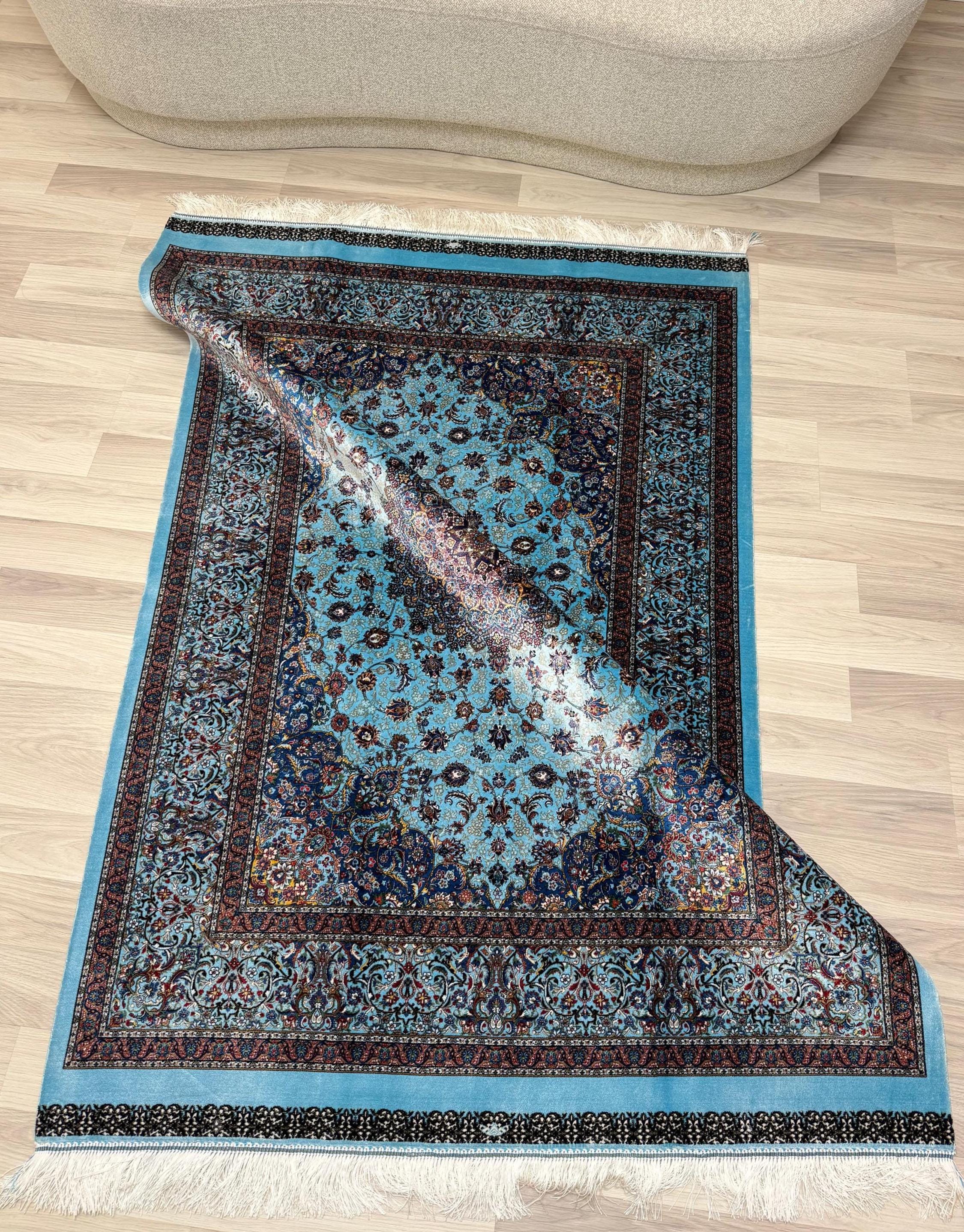 Luxury Persian Bamboo Silk Rug 120x180 cm – Robot-Woven & Hand-Knotted Edges