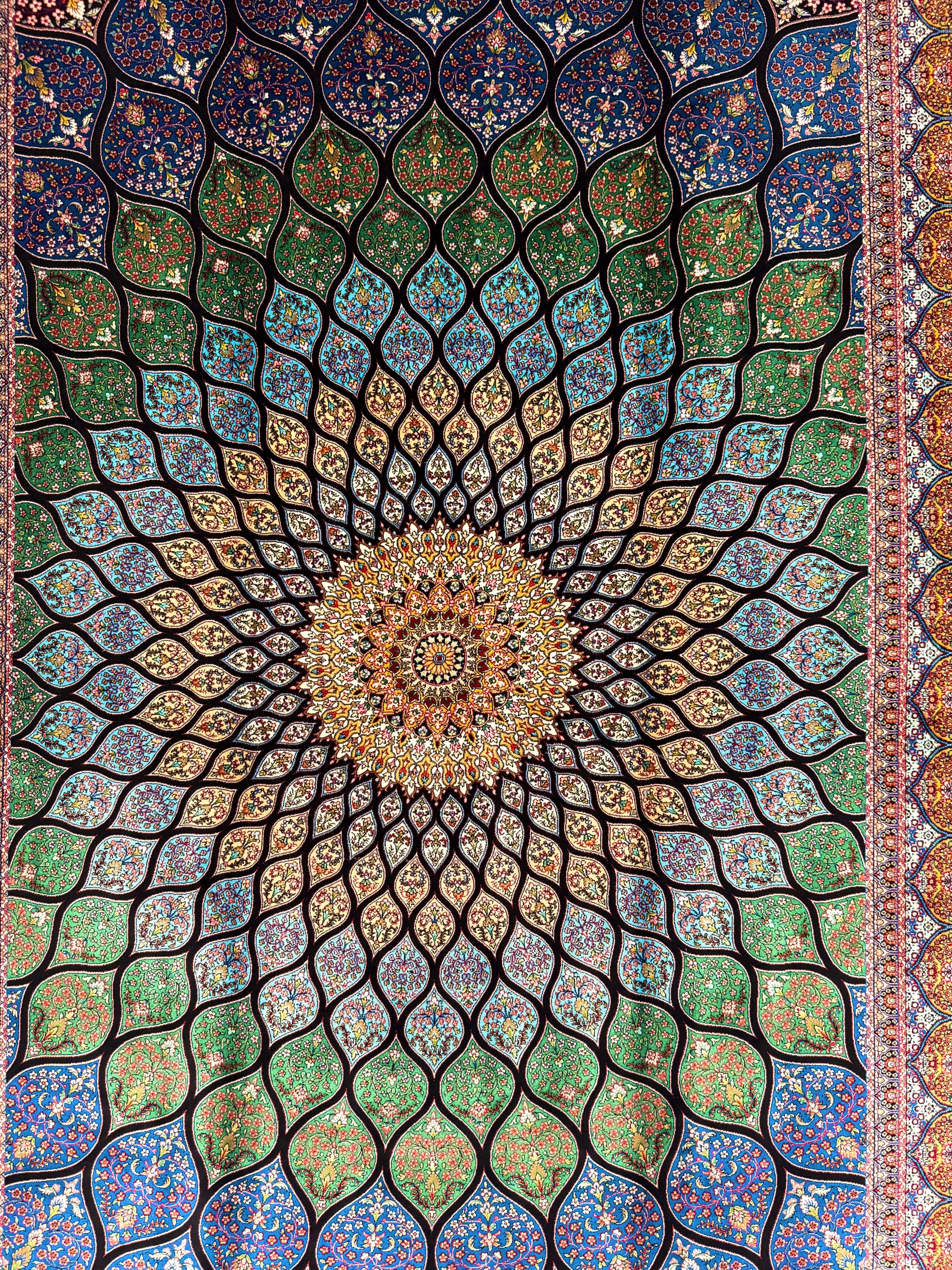 Luxury Persian Bamboo Silk Rug 120x180 cm – Robot-Woven & Hand-Knotted Edges