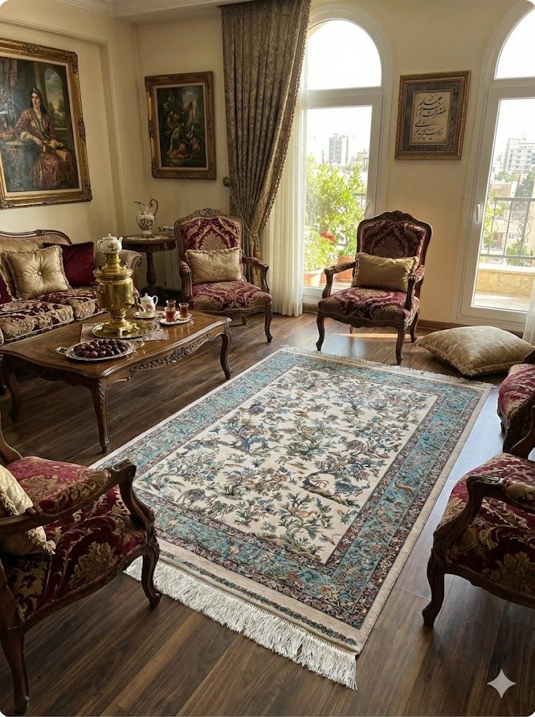 Luxury Persian Bamboo Silk Rug 100x150 cm – Robot-Woven & Hand-Knotted Edges