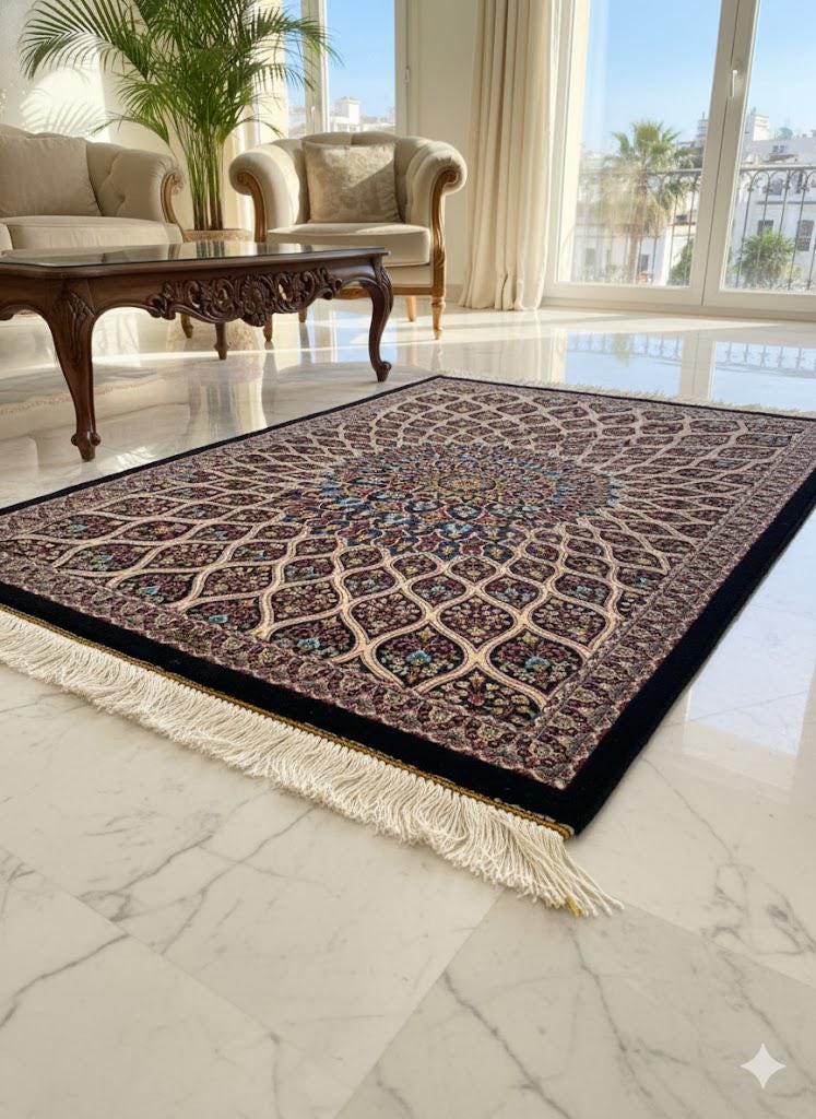 Elegant persian Bamboo Silk Rug 60x90 cm – Robot-Woven & Hand-Knotted Edges