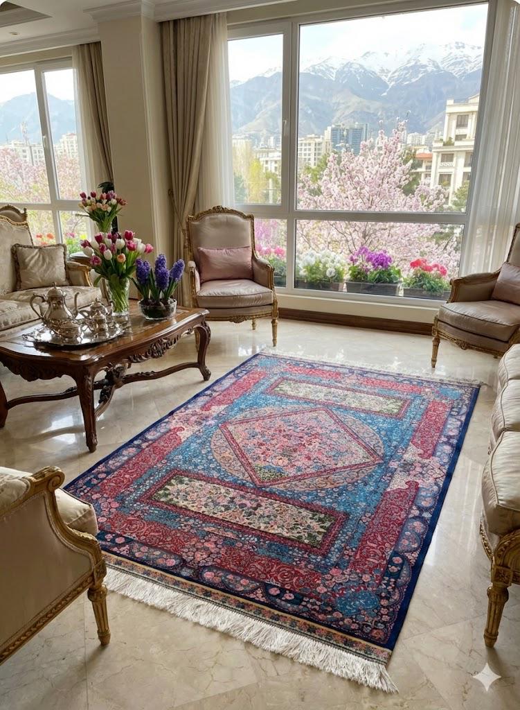 Luxury Persian Bamboo Silk Rug 100x150 cm – Robot-Woven & Hand-Knotted Edges