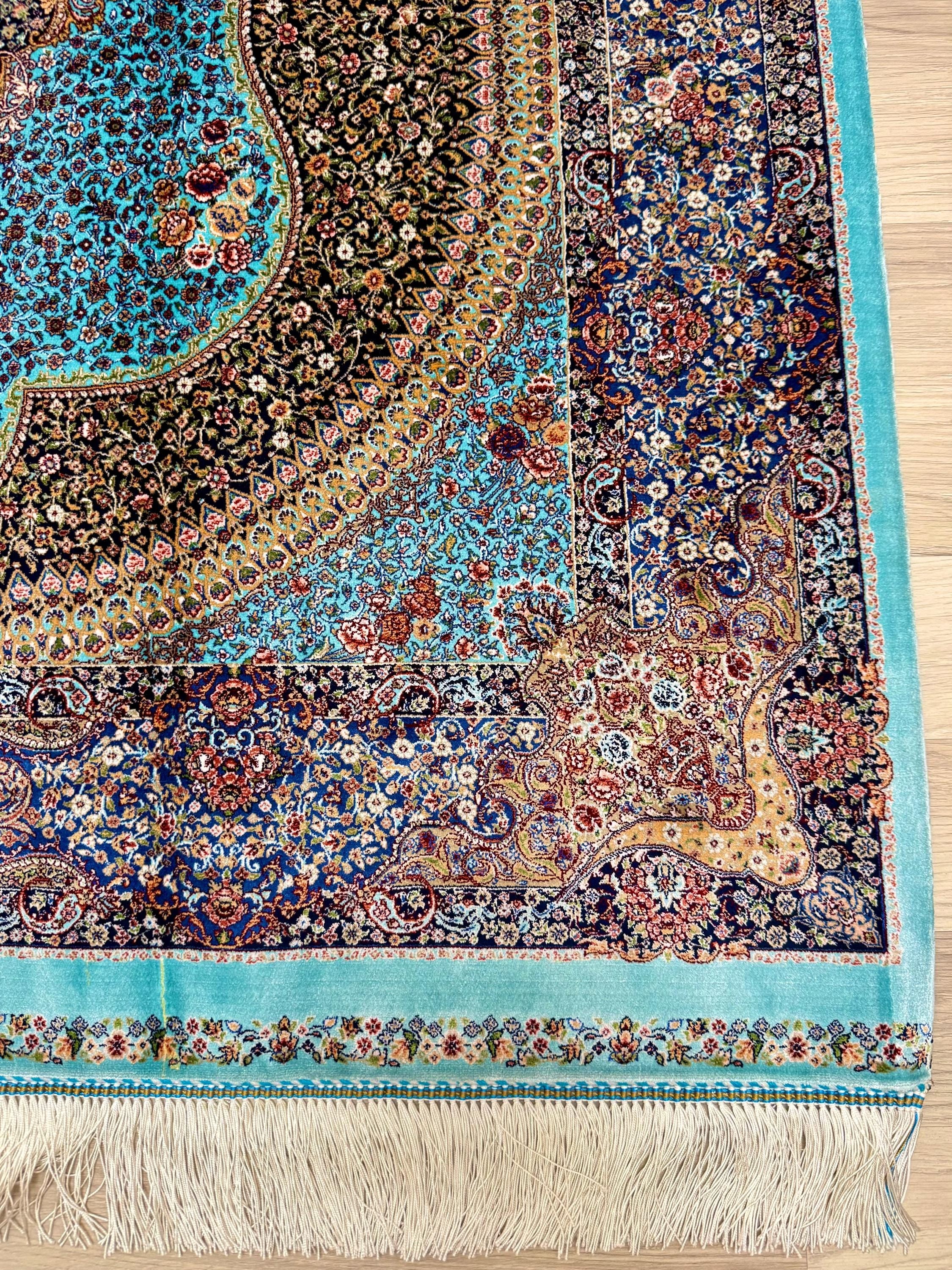 Luxury Persian Bamboo Silk Rug 120x180 cm – Robot-Woven & Hand-Knotted Edges