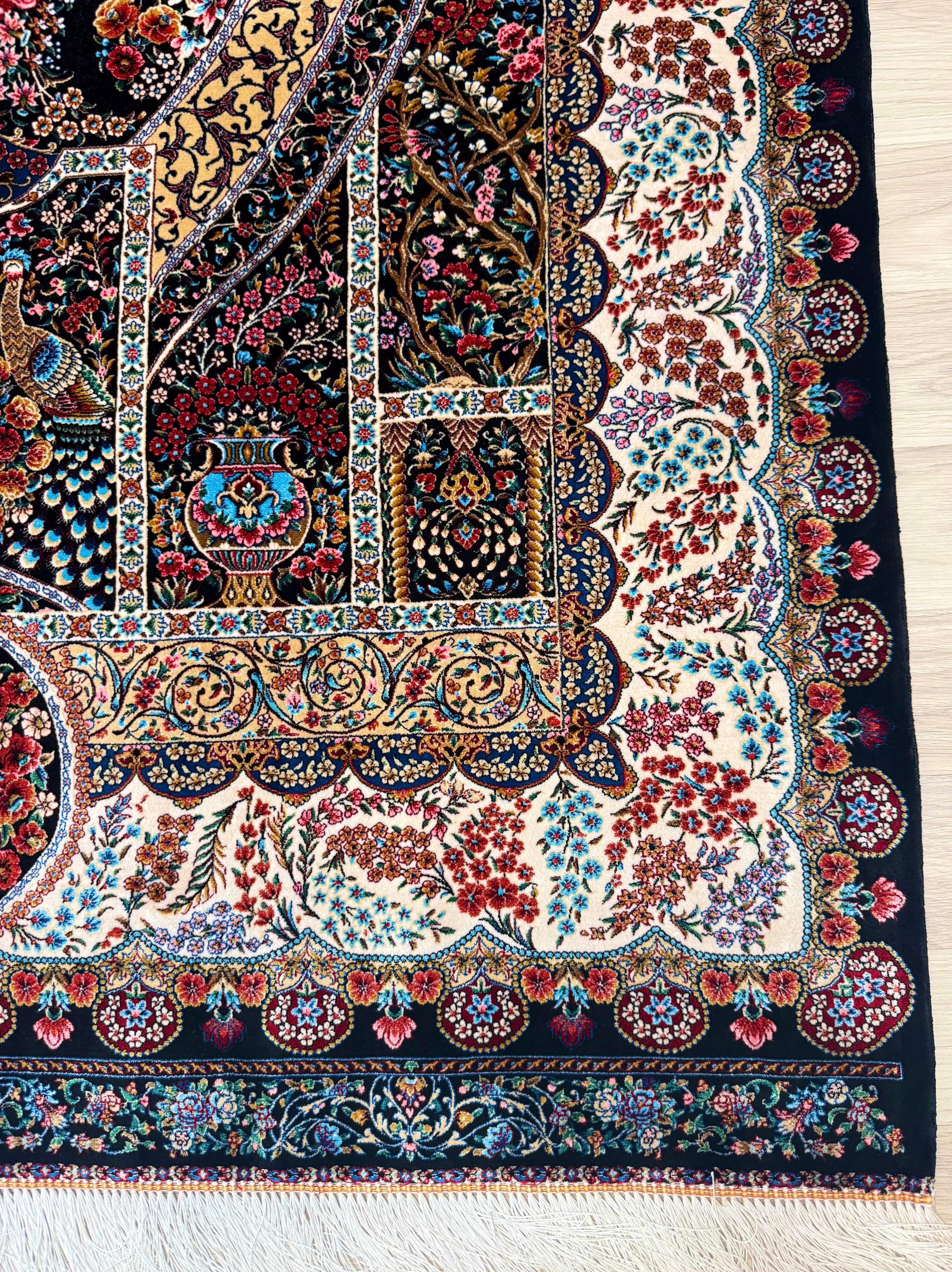 Luxury Persian Bamboo Silk Rug 120x180 cm – Robot-Woven & Hand-Knotted Edges