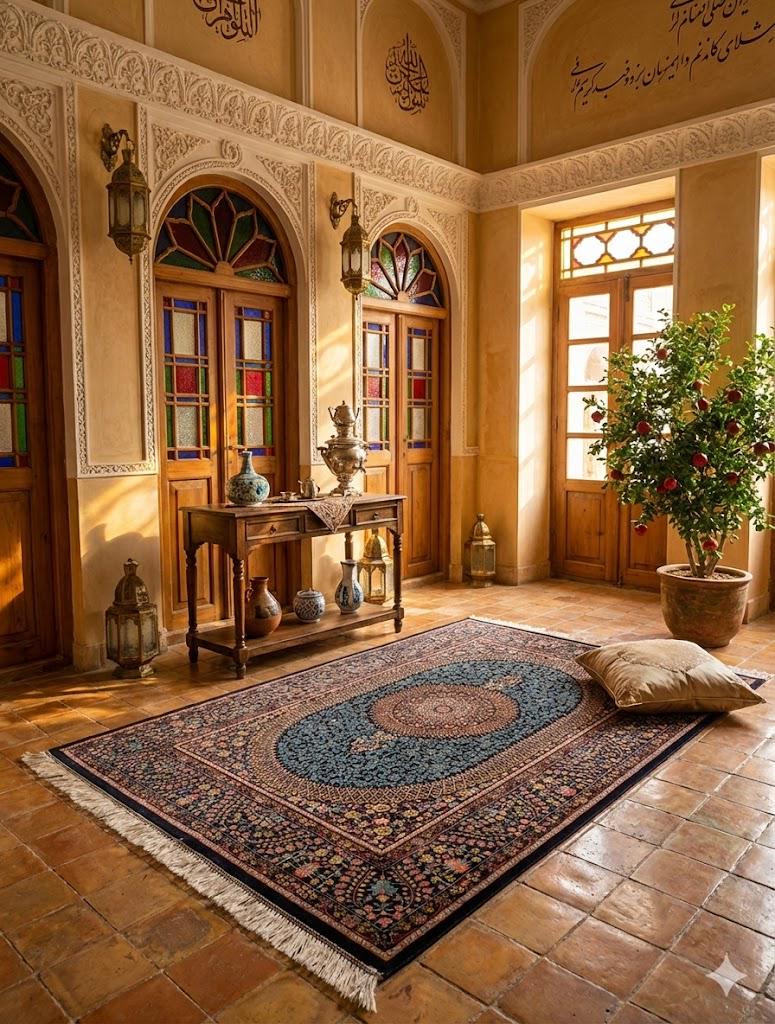 Luxury Persian Bamboo Silk Rug 100x150 cm – Robot-Woven & Hand-Knotted Edges