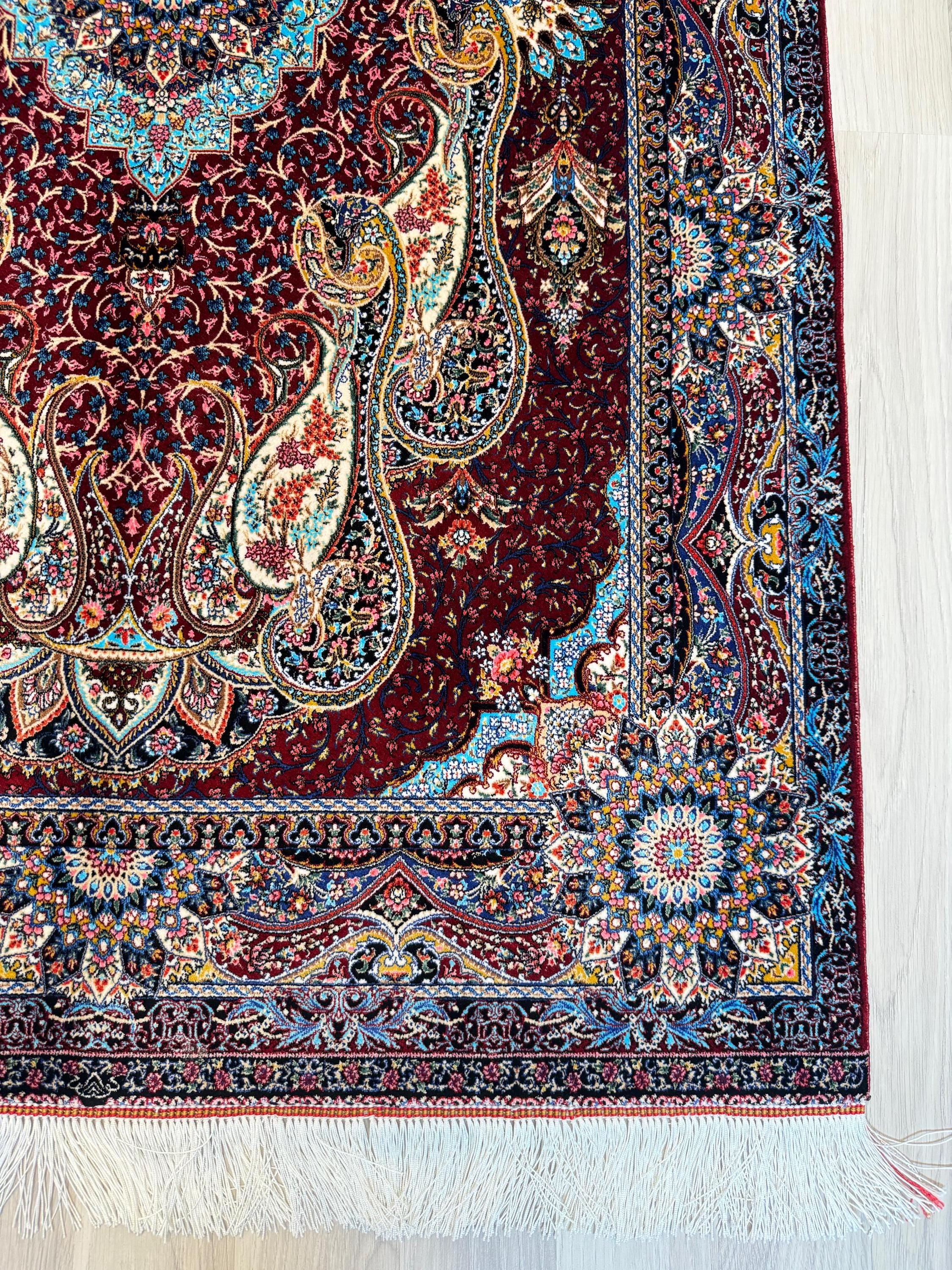 Luxury Persian Bamboo Silk Rug 100x150 cm – Robot-Woven & Hand-Knotted Edges