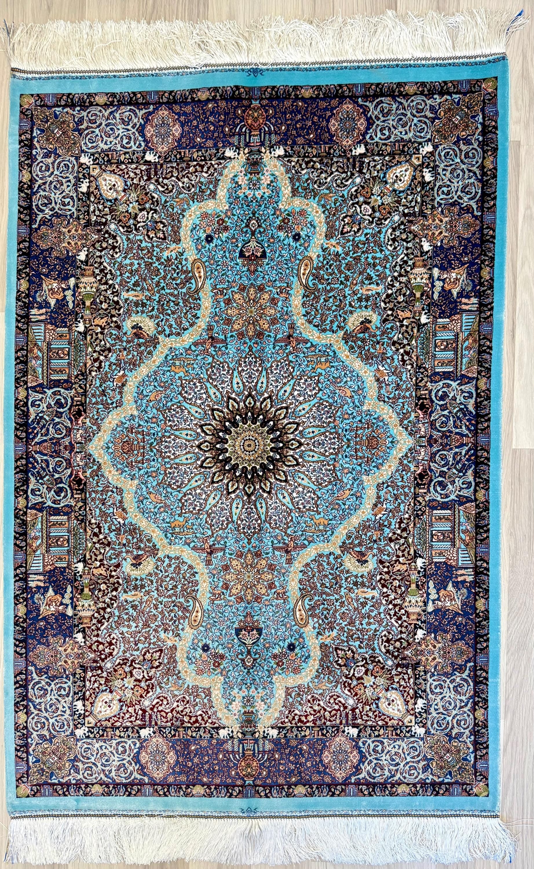 Luxury Persian Bamboo Silk Rug 80x120 cm – Robot-Woven & Hand-Knotted Edges