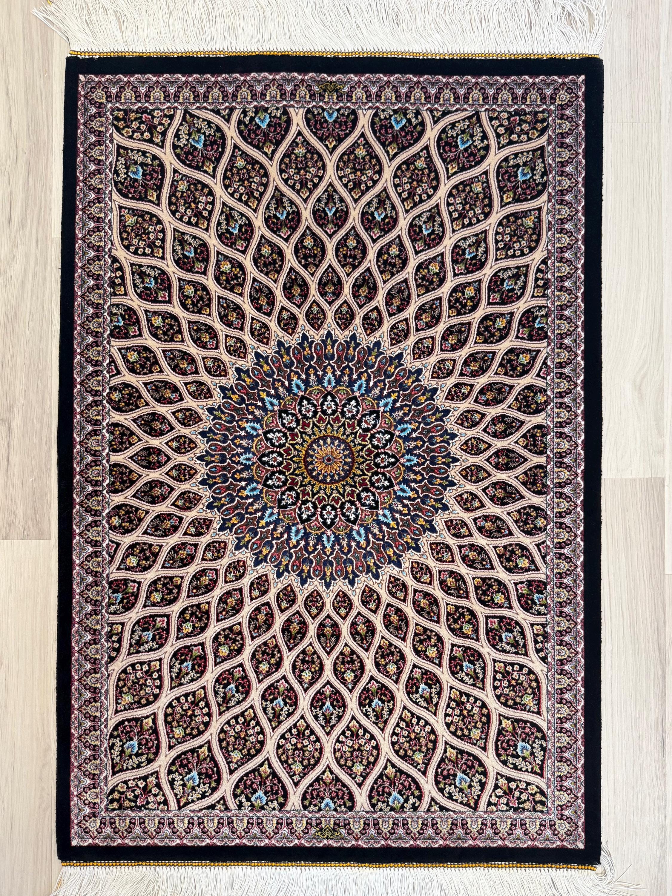 Elegant persian Bamboo Silk Rug 60x90 cm – Robot-Woven & Hand-Knotted Edges