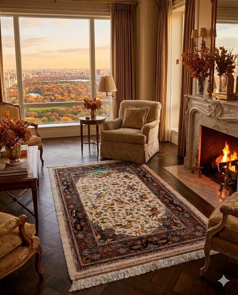 Luxury Persian Bamboo Silk Rug 100x150 cm – Robot-Woven & Hand-Knotted Edges