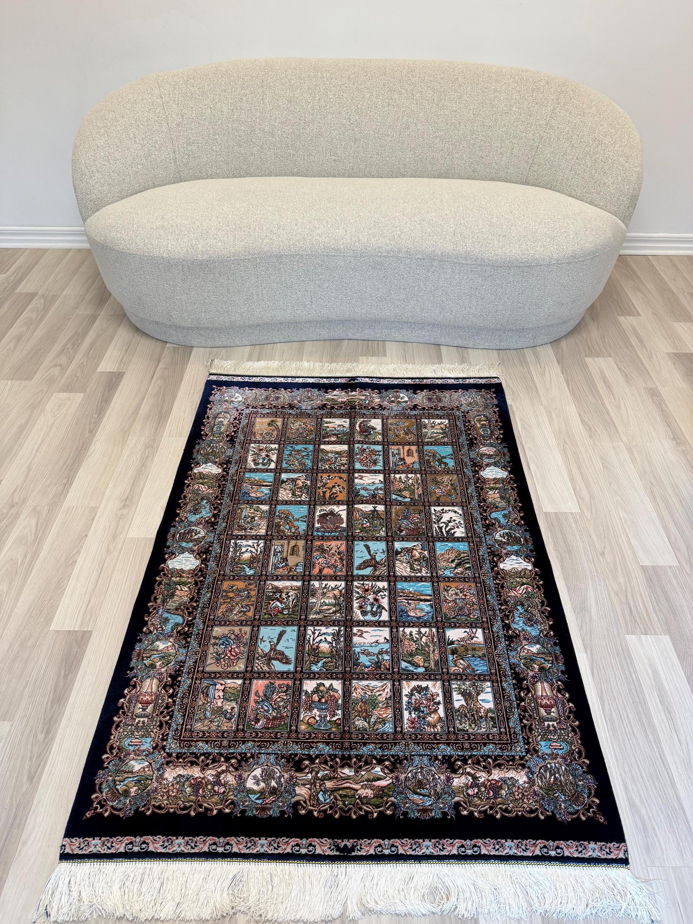 Luxury Persian Bamboo Silk Rug 100x150 cm – Robot-Woven & Hand-Knotted Edges