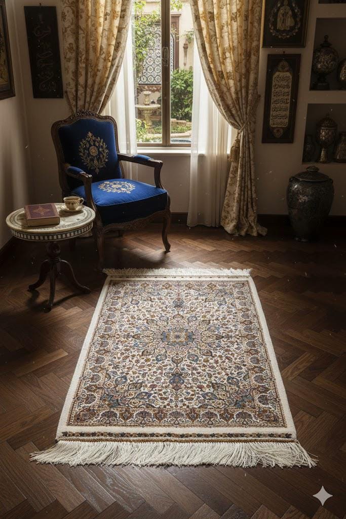 Elegant Persian Bamboo Silk Rug 60x90 cm – Robot-Woven & Hand-Knotted Edges