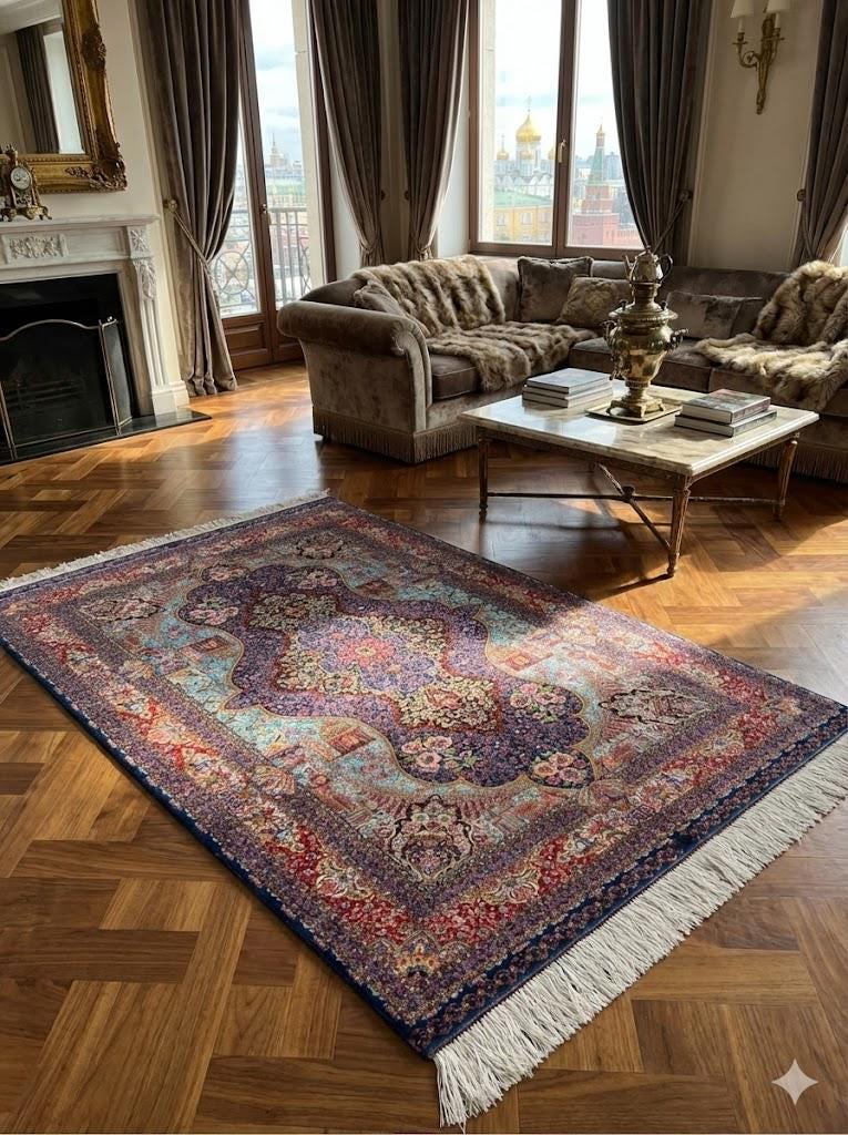 Luxury Persian Bamboo Silk Rug 100x150 cm – Robot-Woven & Hand-Knotted Edges