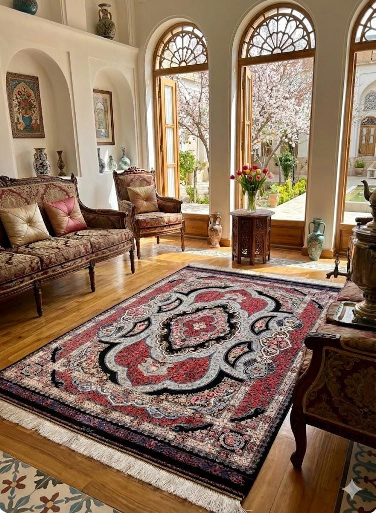 Luxury Persian Bamboo Silk Rug 100x150 cm – Robot-Woven & Hand-Knotted Edges